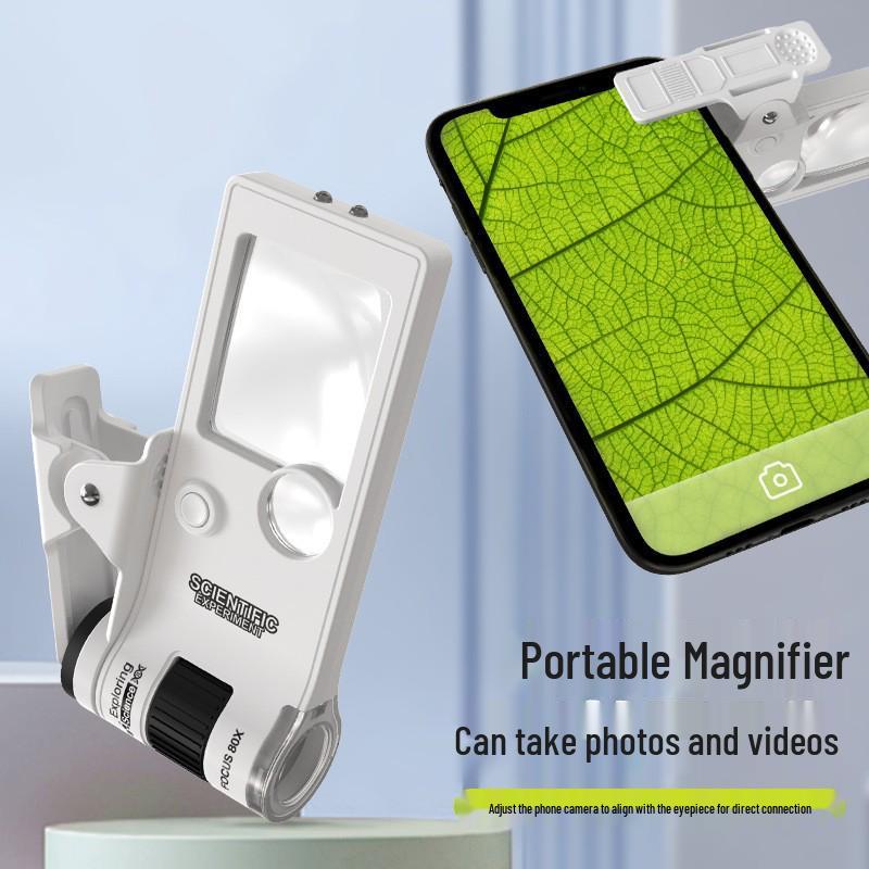 10-80X Portable LED Magnifying Glass with UV Light for Banknote Inspection, Jewelry ID, Reading, and Educational Play
