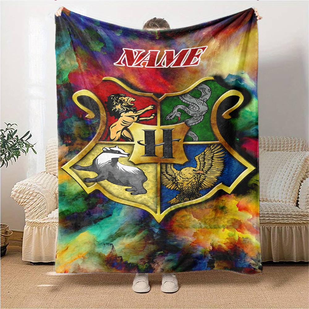 Custom Name Hogwarts Crest blanket for Couch & Bed, Plush Cozy Fuzzy Blanket Super Soft & Warm Blankets for Fall and Winter. 0908115