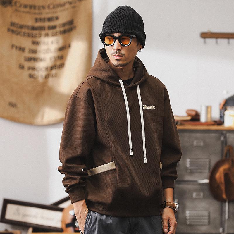 360g Herren Lockerer Schwerer Farbblock-Hoodie - Retro Frühling/Herbst Gestickte Lässige Jacke