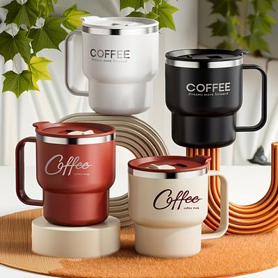 Kaffemugg i 304 rostfritt stål med lock, dubbelväggig resemugg, spilltät och läckagesäker, elegant kaffekopp