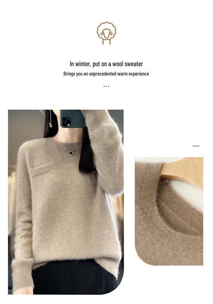 2023 Women's Cashmere Wool Knit Pullover - Solid Color, Versatile, Round Neck Base Layer
