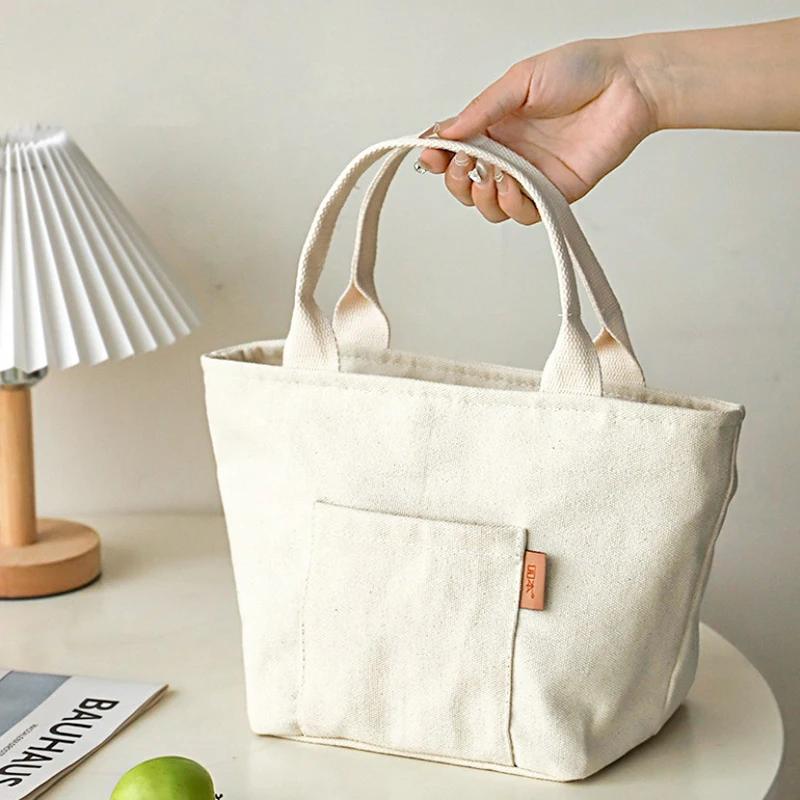 Versatile Canvas Insulated Lunch Bag with Zipper - Portable Storage Tote for Travel & Picnics, Easy-Clean Square Organizer Bag