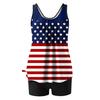 2Pcs/Set Women Tankini Set American Independence Day Print Vest Solid Color Swimming Shorts Set Swimwear