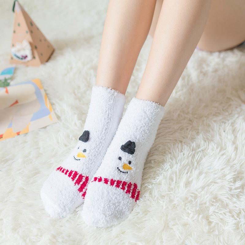 Winter Explosion Coral Fleece Women'S Socks Three-Dimensional Cartoon Terry Socks, Thickened Christmas Socks, Japanese Floor Socks