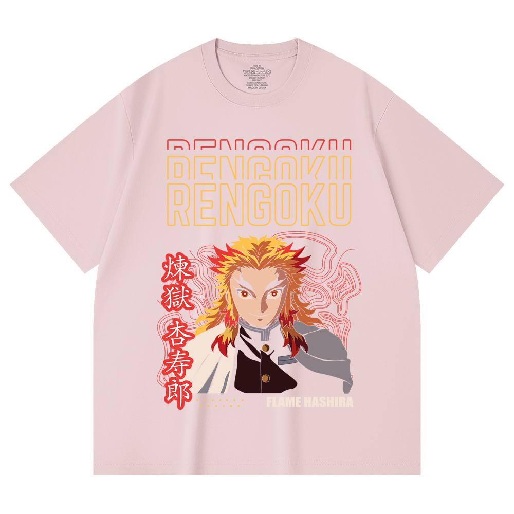 230 Gsm 100% Cotton Demon Slayer V117 Rengoku Print Unisex Heavy Cotton T Shirt
