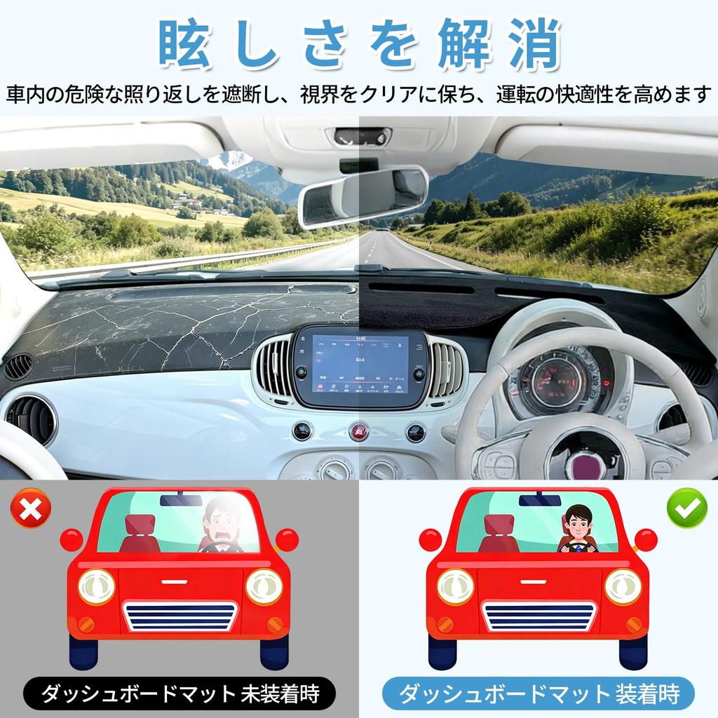 rloao Fiat 500 Applicable Drive Dashboard Mat Car Interior Protection Mat Flannel Material 2008-2023 Right-Hand