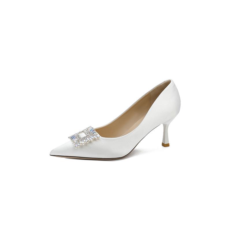 

2025 новые белые свадебные туфли кристалл стразы туфли подружек невесты туфли невесты тонкий каблук острый носок открытый верх платье высокий каблук туфли-лодочки 39 белый