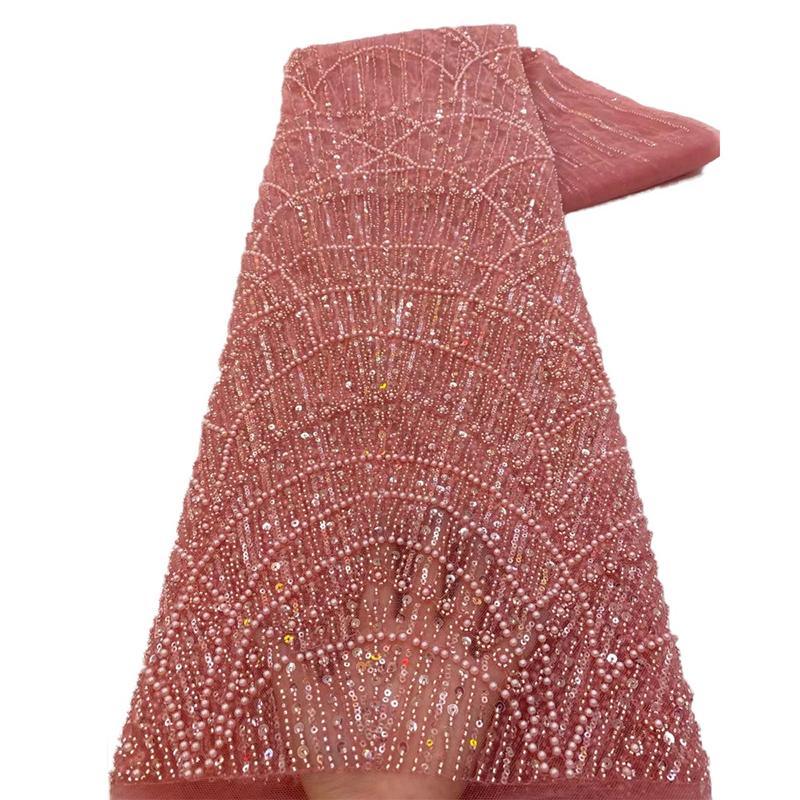1 Yards African Luxury Beaded Tulle Lace Fabric Nigerian Handmade Heavy Sequin Lace Fabric For Diy Wedding Party Dresses