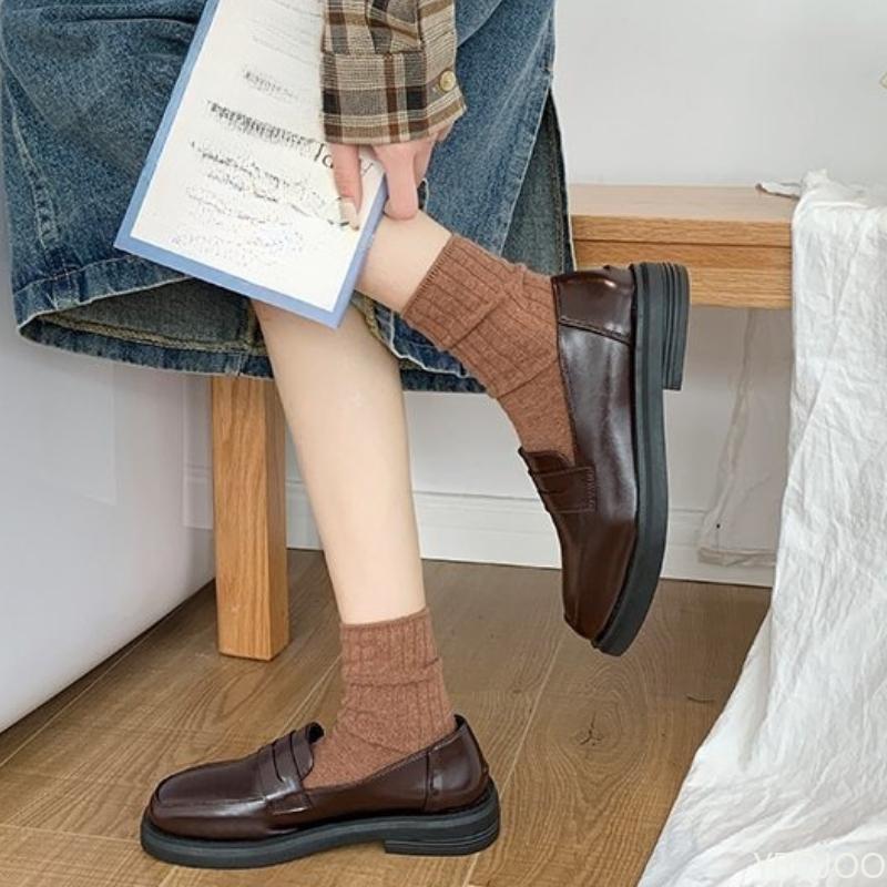 Fashion One foot round toe small leather shoes spring autumn new retro shoes fashionable comfortable simple women's single shoes