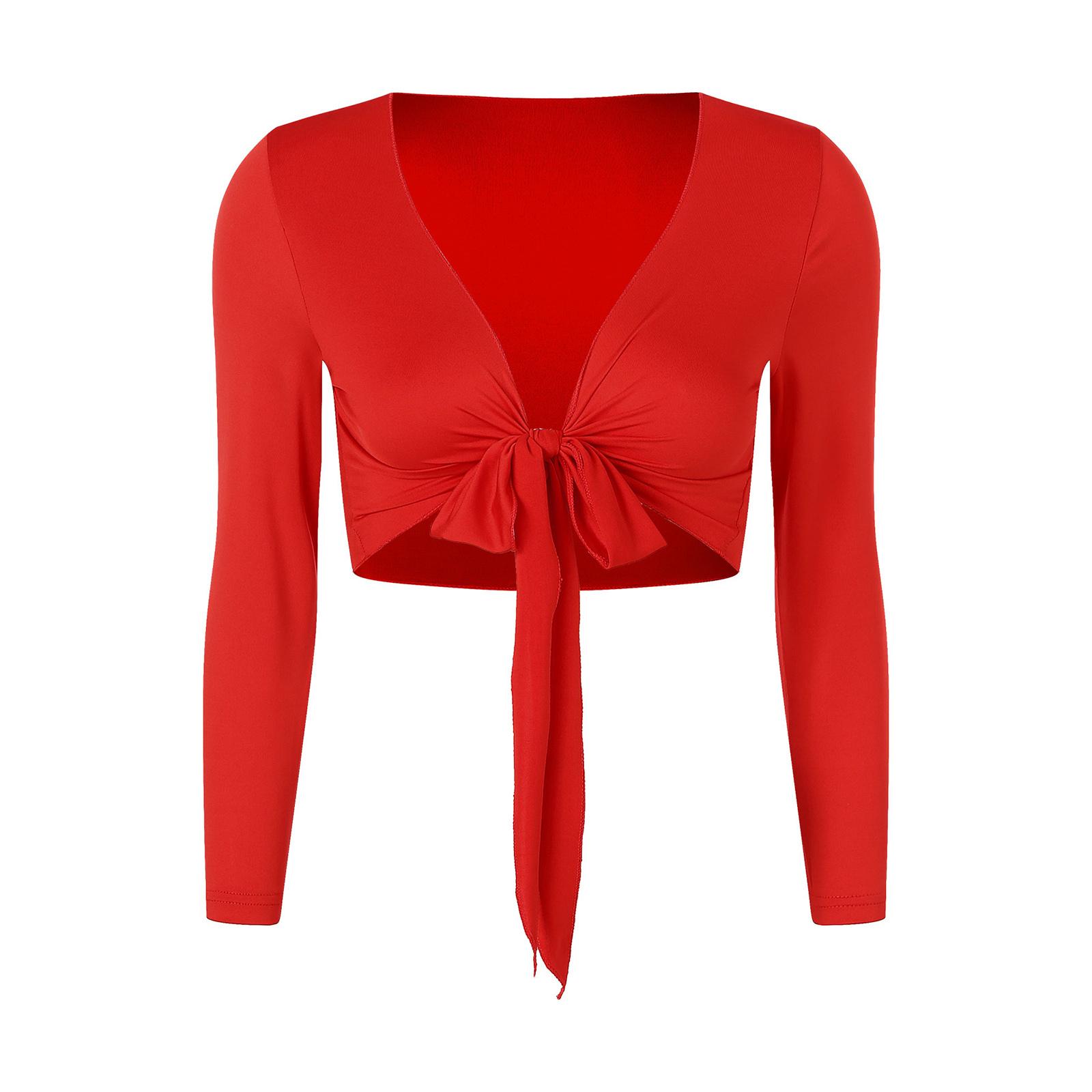 

Женский топ для йоги и танца живота, укороченный кардиган с длинными рукавами, накидка для практики M красный