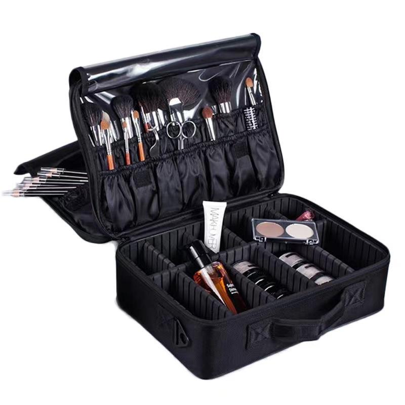 Hot Artist Carrying Case Waterproof Oxford Storage Travel Brush Organizer OEM Make up Case Makeup Cosmetic Bag With Hard Divider