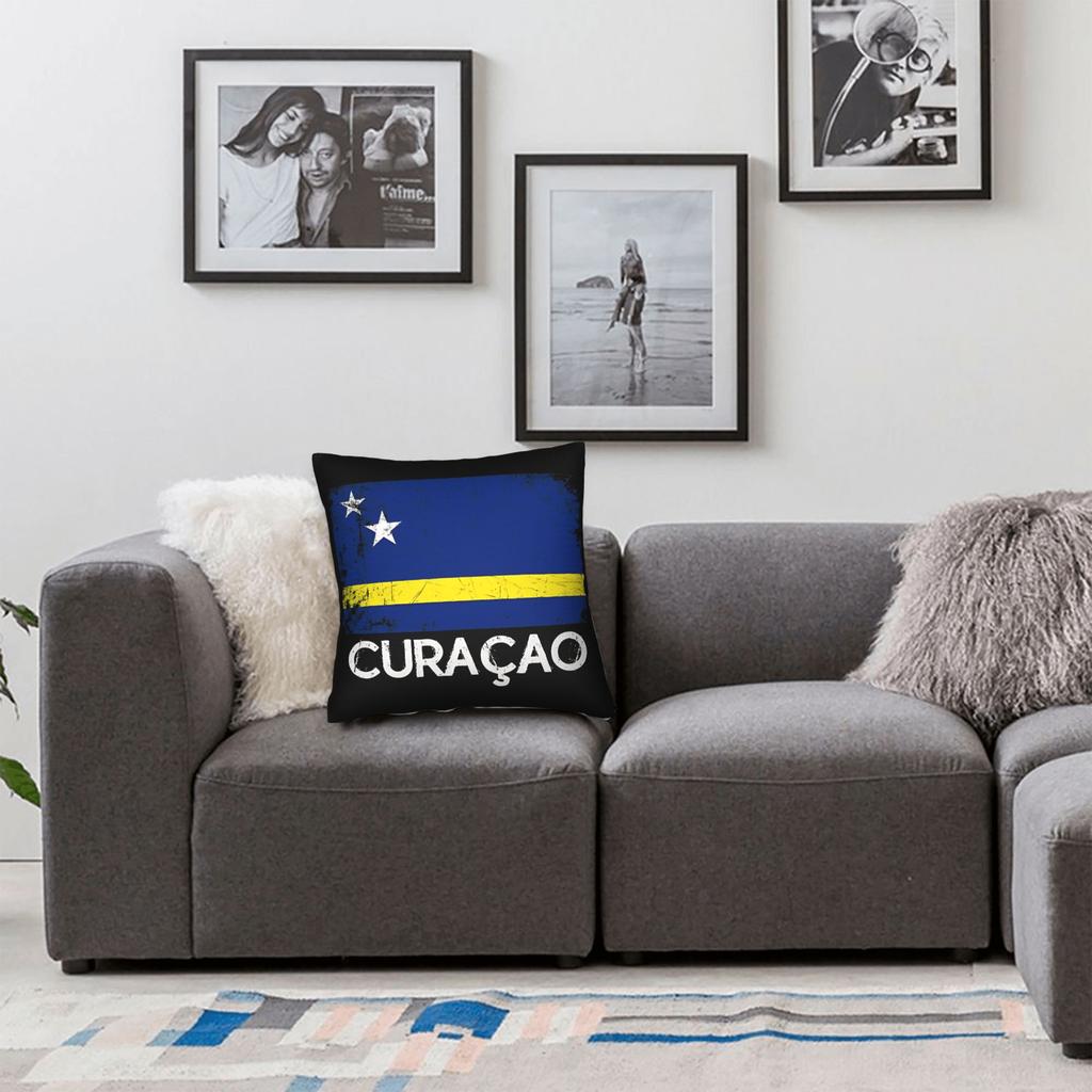 Curacao Football Square Pillow Case Curacaoan Flag Cushion Cover Fashion Zippered Decorative Pillowcover for Sofa 45*45cm