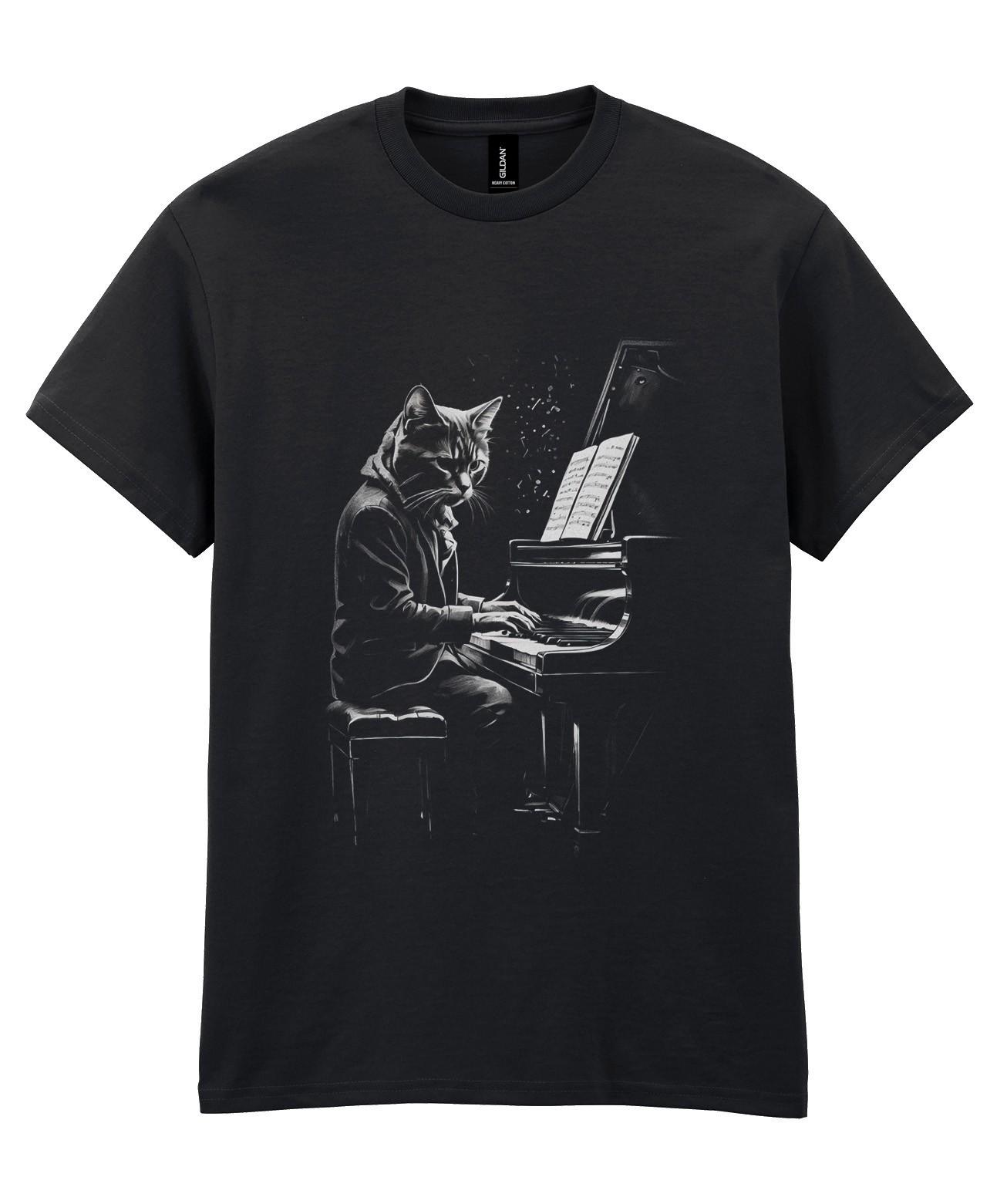 Piano Playing Cat T-Shirt - Personalised Option Message - Pet Cats Music Funny S разноцветный