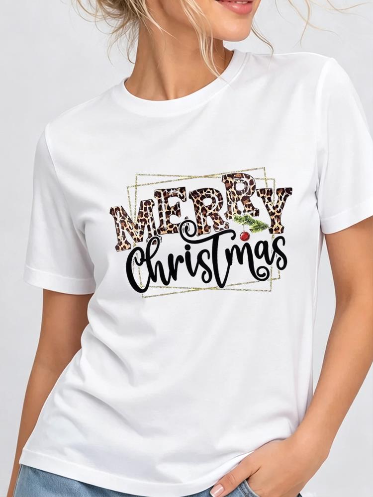 (Asian Size) Lovely Tree Style Christmas New Year Clothing T Shirt Women Fashion Festival Tee Top Print Female Woman Short Sleeve Graphic T-shirts
