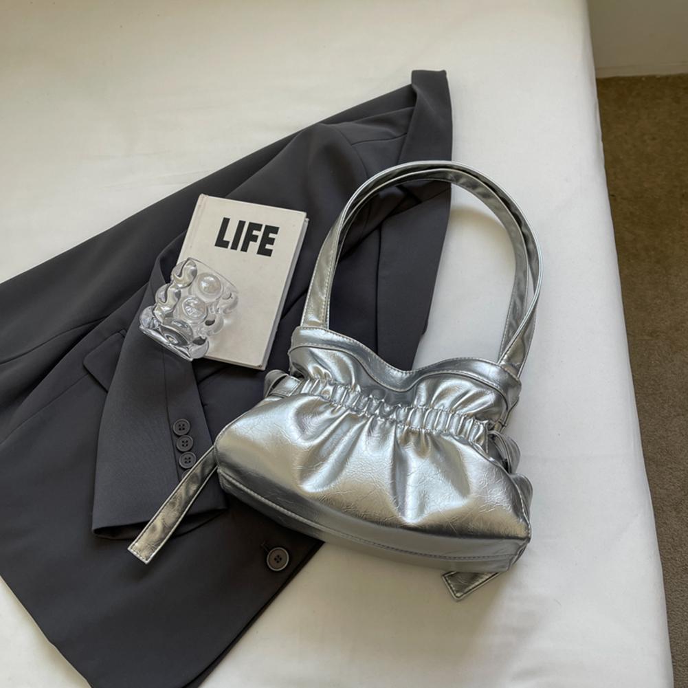 Plissierte Umhängetasche Damen PU Mode Handtasche geraffte solide Unterarmtaschen Hochwertige Tragetasche Luxus Achseltasche Chic Hobo Bag