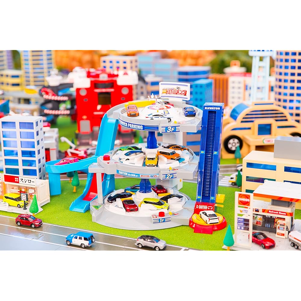 Takara Tomy Tomica DX Parking Playset with Spinning Shooter and Cars Toy Set