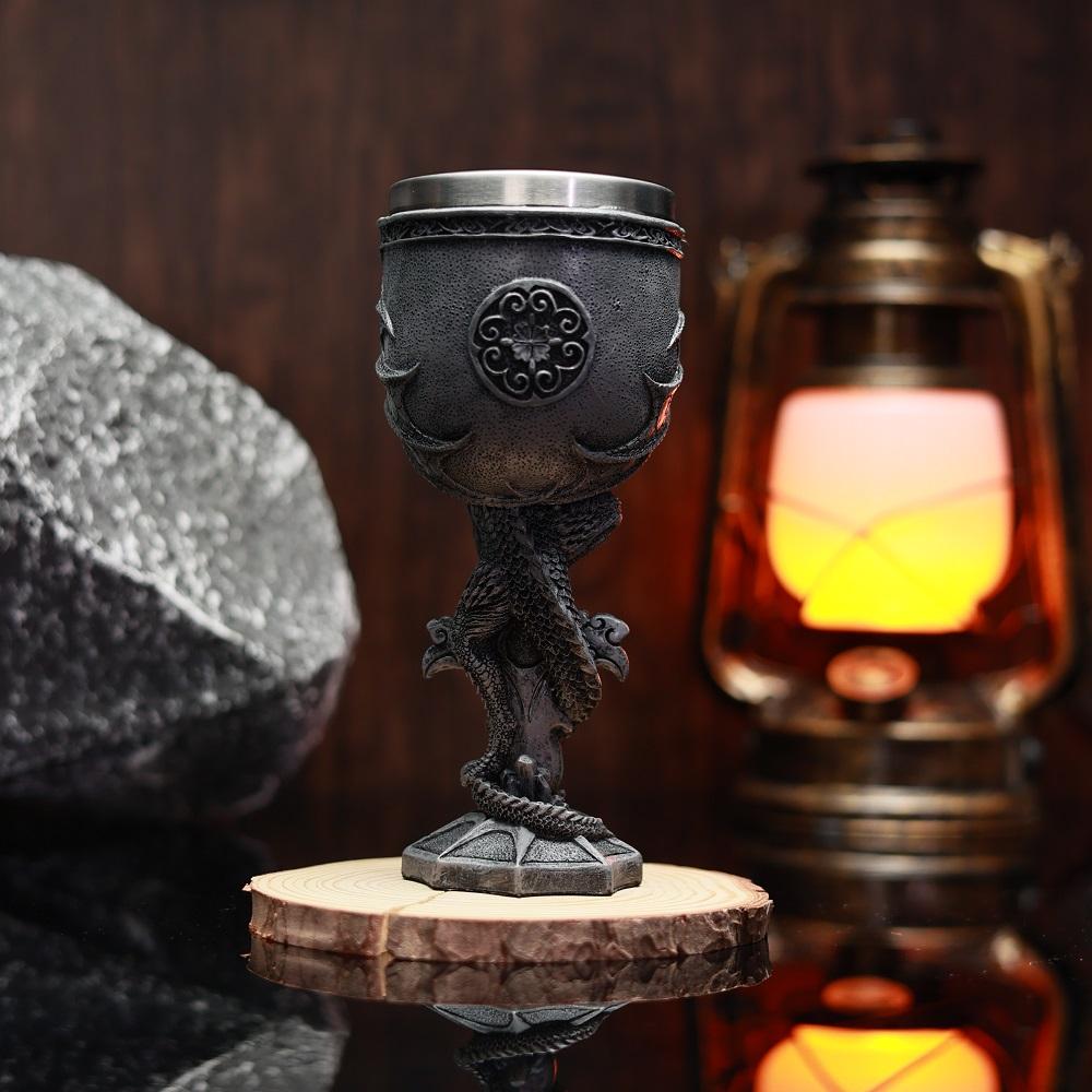 Creative Dragon Series Beer Goblet Stainless Steel Inlaid Resin Hand-painted Theme Party Wine Glass Goblet for Friends Gift