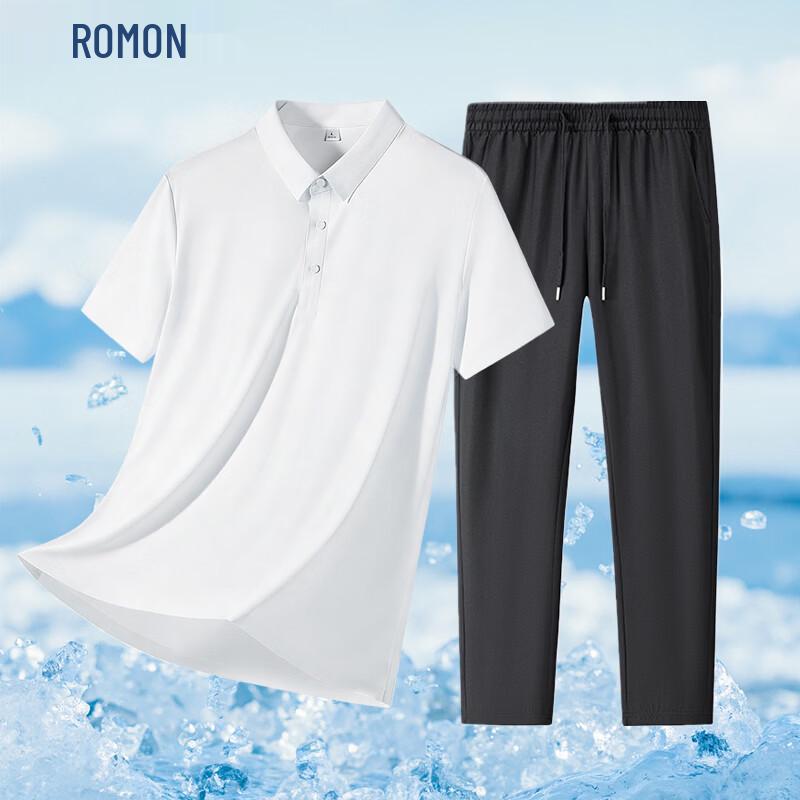 Romon Men's Ice Silk Quick-Dry Polo & Pants Set