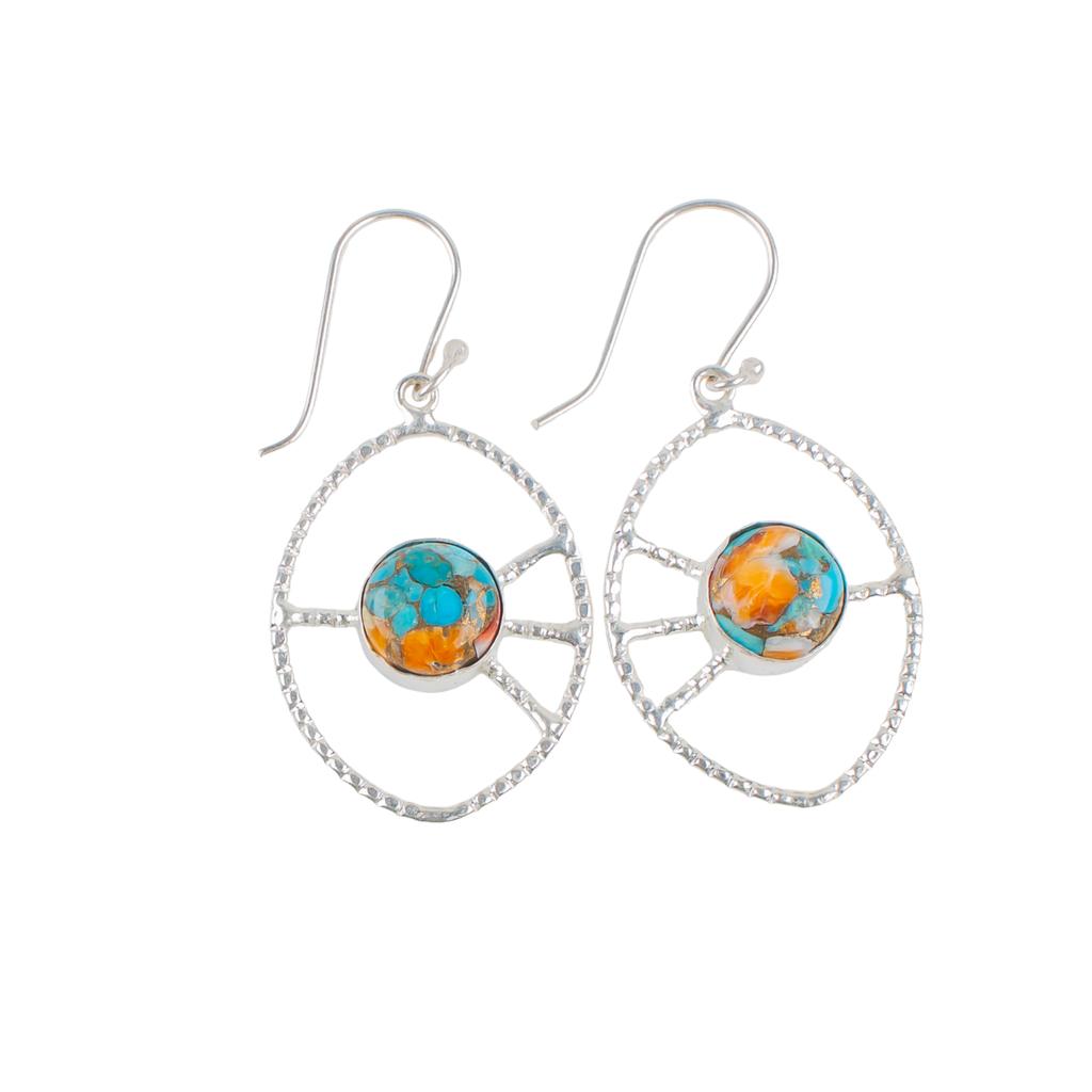 Spiny Oyster Gemstone 925 Sterling Silver Handmade Jewelry Women Earrings 2.00" EE-52-36