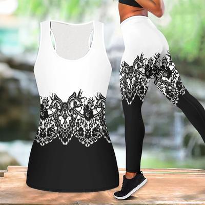 Retro Flower Printed Yoga Outfit for Women Fashion Workout Leggings Fitness Sports Casual Yoga Set Sports Suit