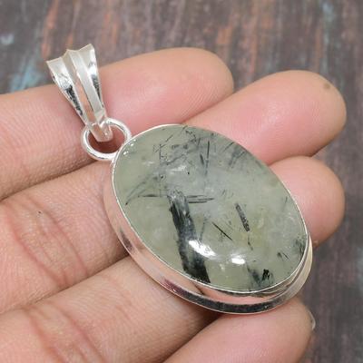 Ciondolo di gioielli in argento sterling Solis 925 fatto a mano con pietra preziosa prehnite per il Ringraziamento