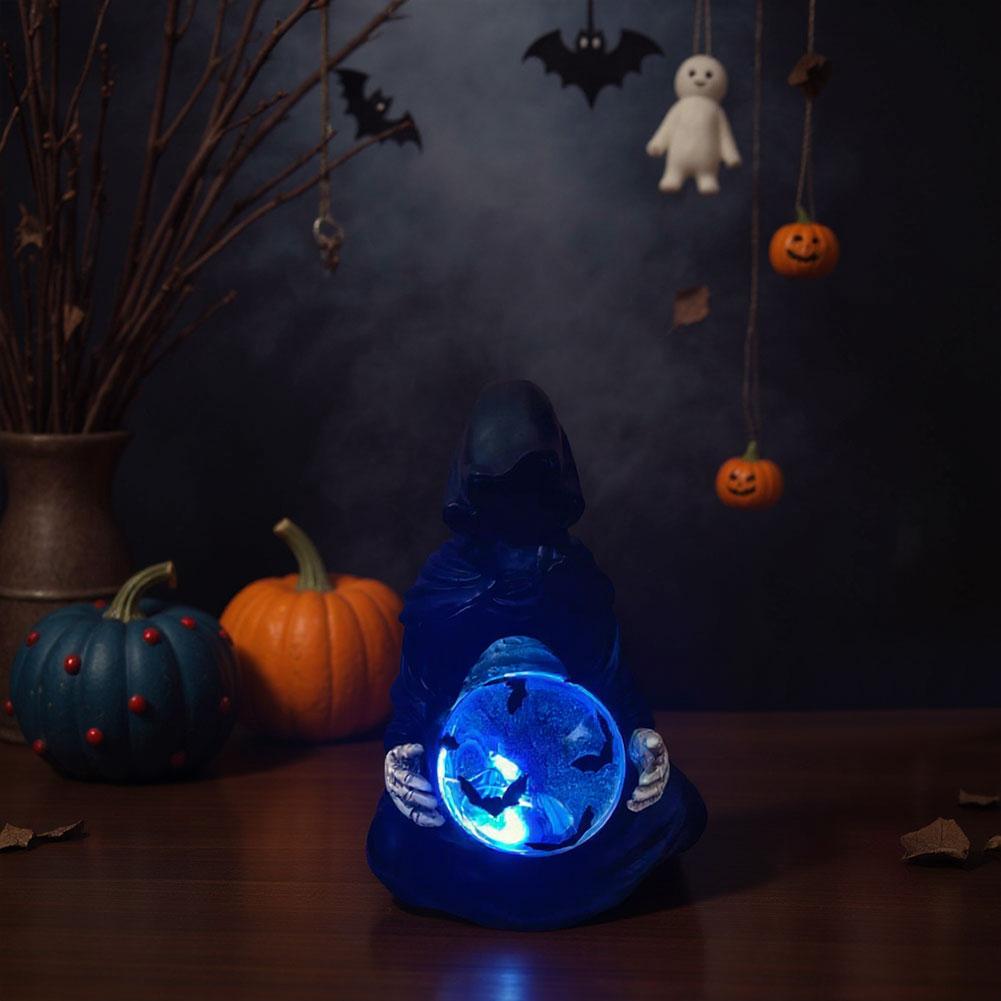 The Death Gods Crystal Ball Halloween Grim Reaper Statue with Flying Bats Gothic Figurine Grim Reaper Figurine Halloween Decor