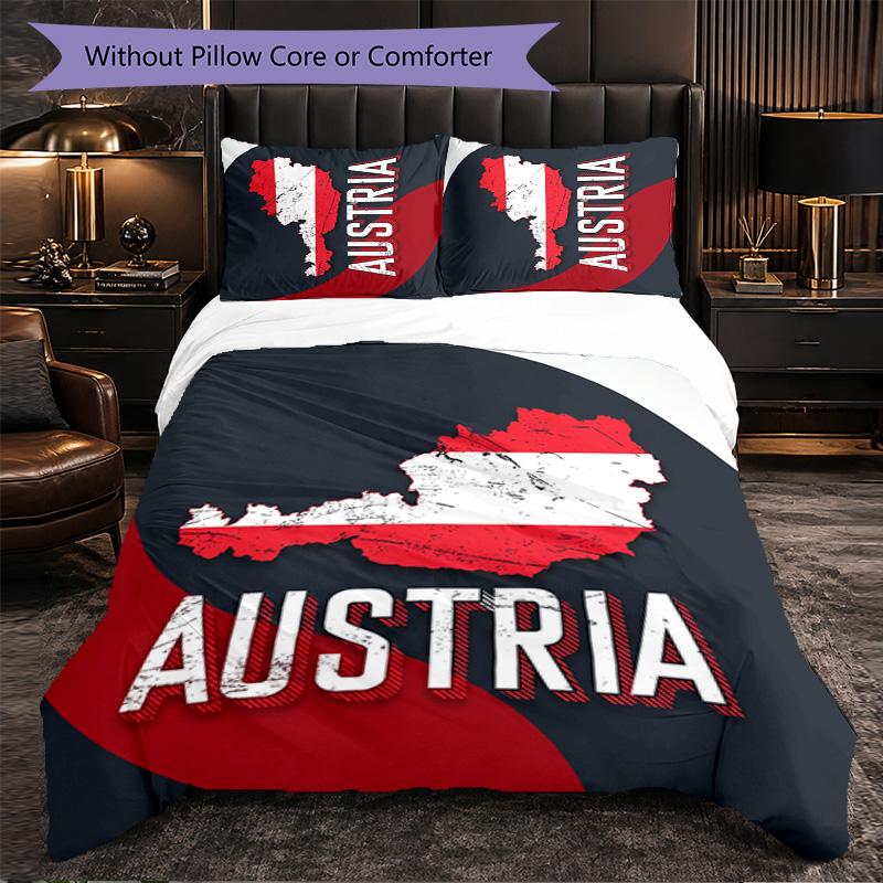 Austria Football Pattern 3 Pieces Bedding Set Soft Microfiber Duvet Cover with Pillow Cases for Bedroom