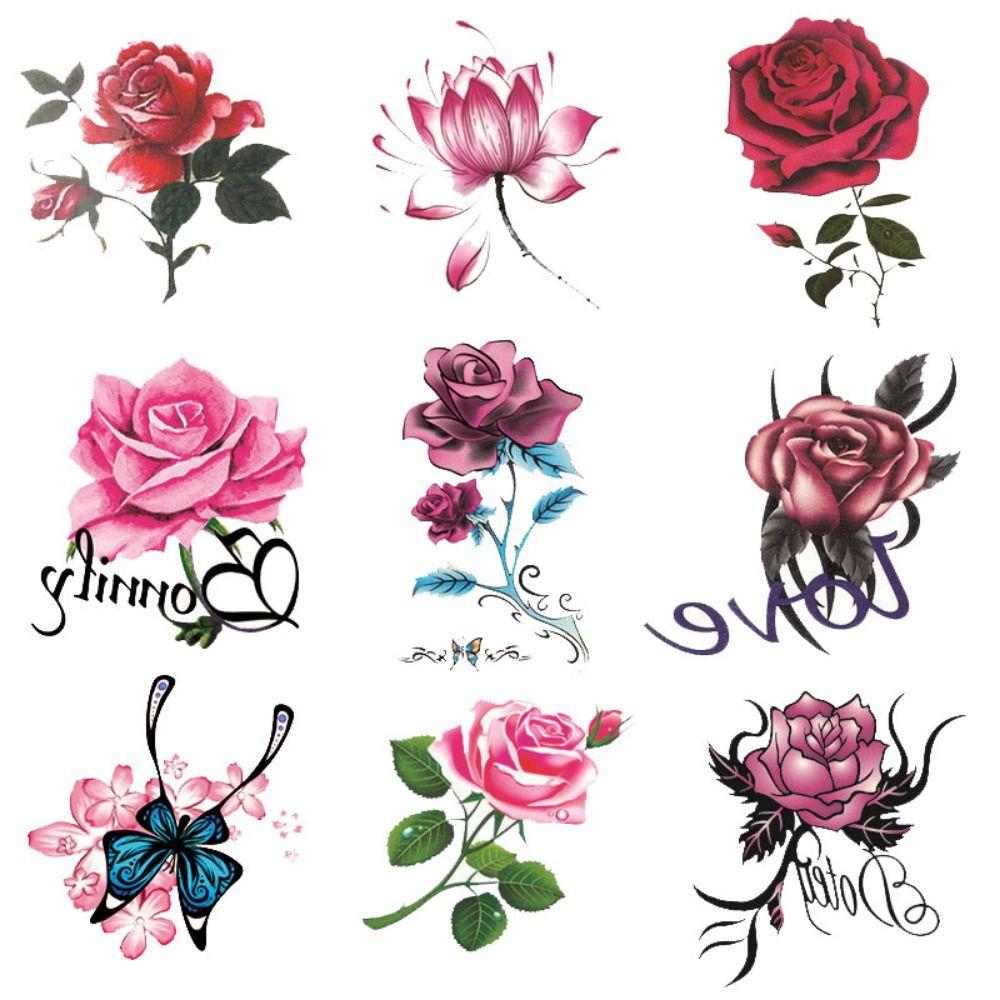 5/10/20/30/50 Pcs Rose/ Butterfly Pattern Butterfly Tattoo Stickers Flower Tattoo Stickers  Women