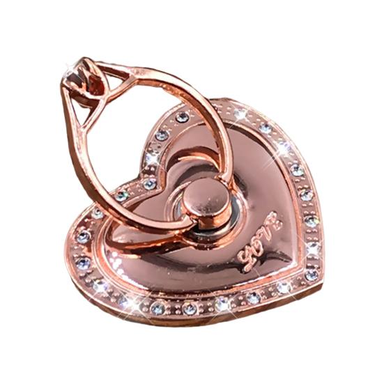 Finger Ring Holder Degree Rotation Metal Universal 360 Rhinestone Heart Shape Mobile Phone