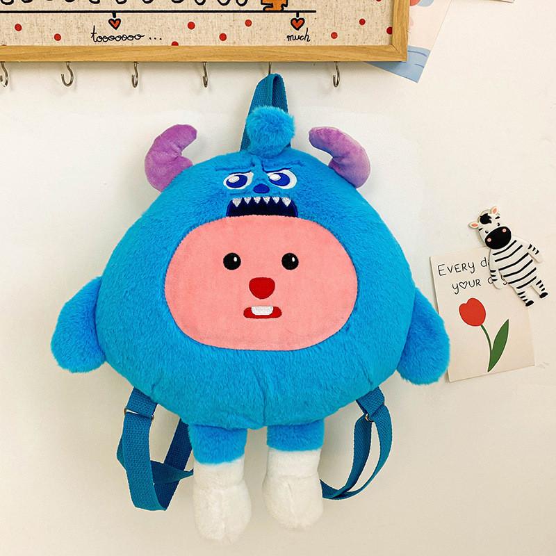 Cute Plush Toy Strawberry Bear Cartoon Backpack Children Parent-child Bag Soft Velvet Street Fashion