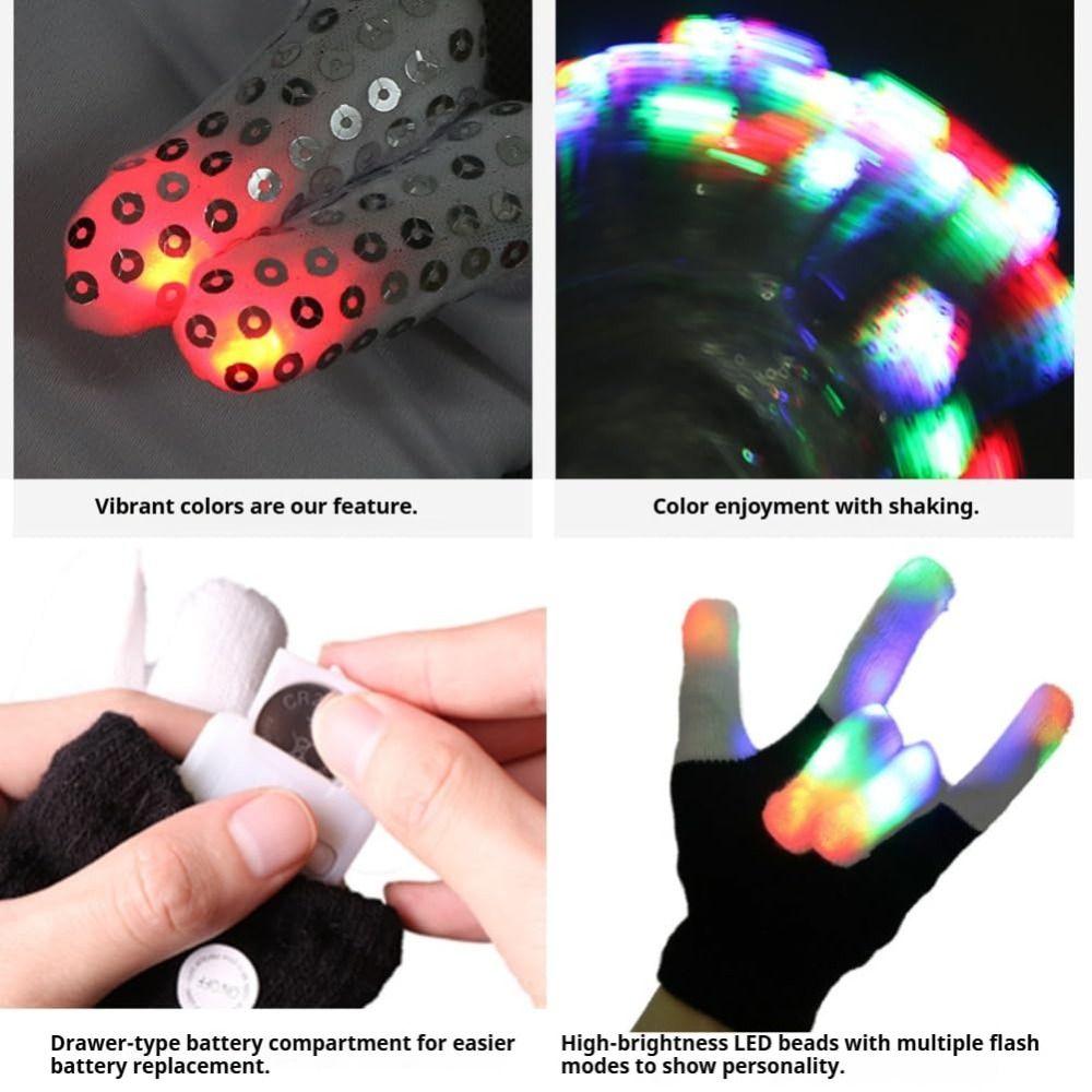 Funny 7 Colors Light Show LED Rave Glove Light Up Breathable Finger Gloves Flashing Mittens Concert/Party/Activity Props