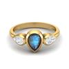 Pear Shape Labradorite Gemstone Gold Plated 925 Sterling Silver Ring