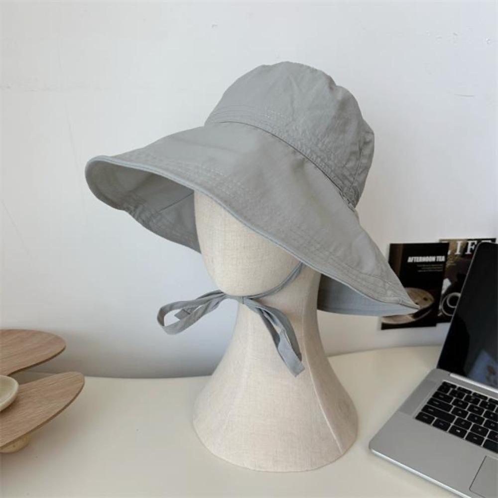 

Wide Brim Cover Sunshade Basin Hat Korean Style Outdoor Fishing Cap Lace-up Fisherman Hat Climbing сірий