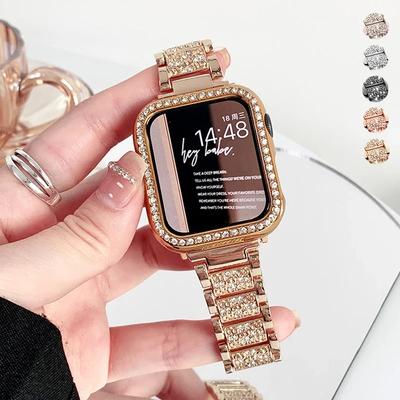 Diamond Case+Strap For Apple Watch 11 10 9 8 7 42mm 46mm 45 41mm Ultra 3 49mm Stainless Steel Band for Iwatch SE 6 40mm 44mm 38