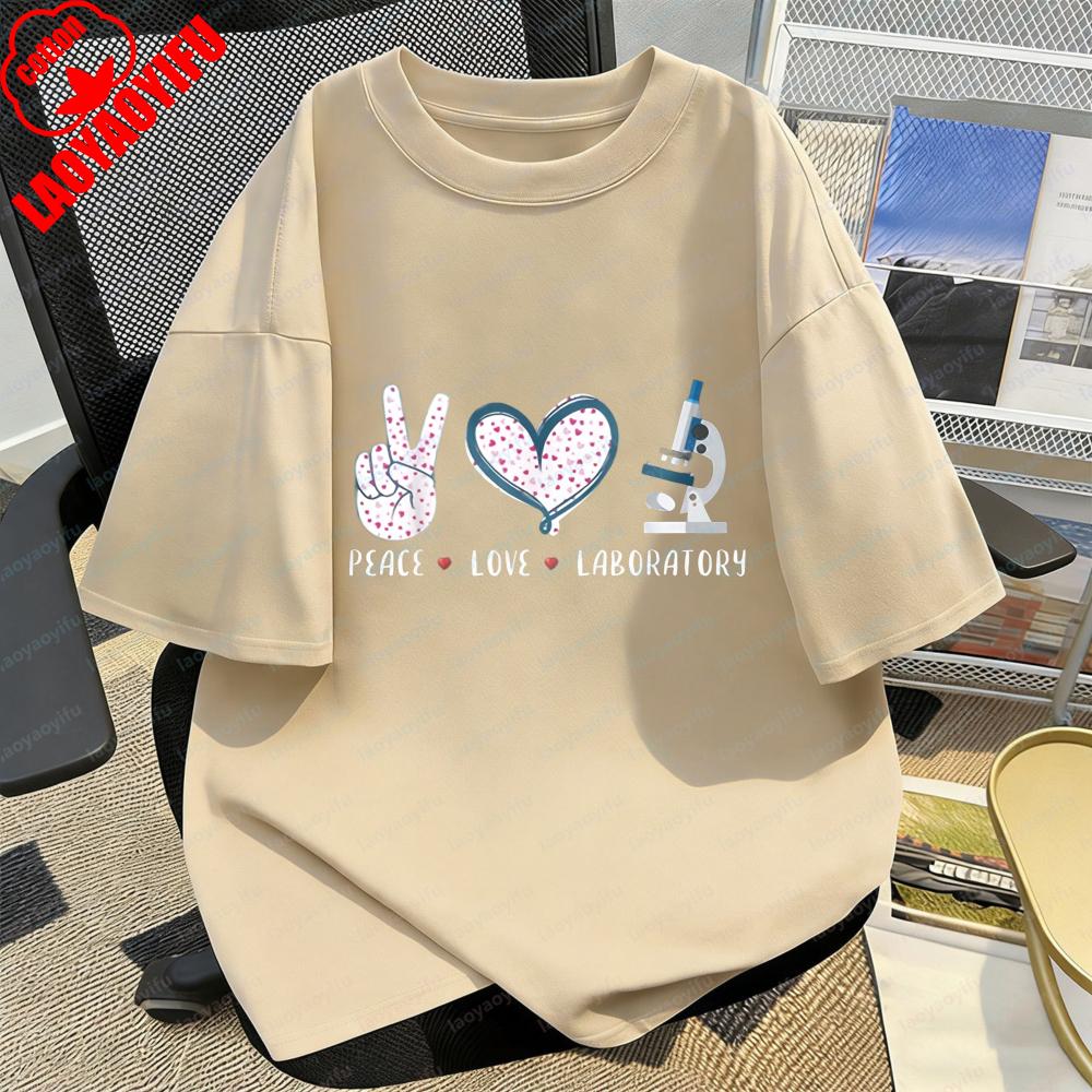 Lab Worker TShirt Peace Love Lab Science Print Wave Point Tee Medical Enthusiast Summer Casual Kawaii Clothes Women Cotton Tops