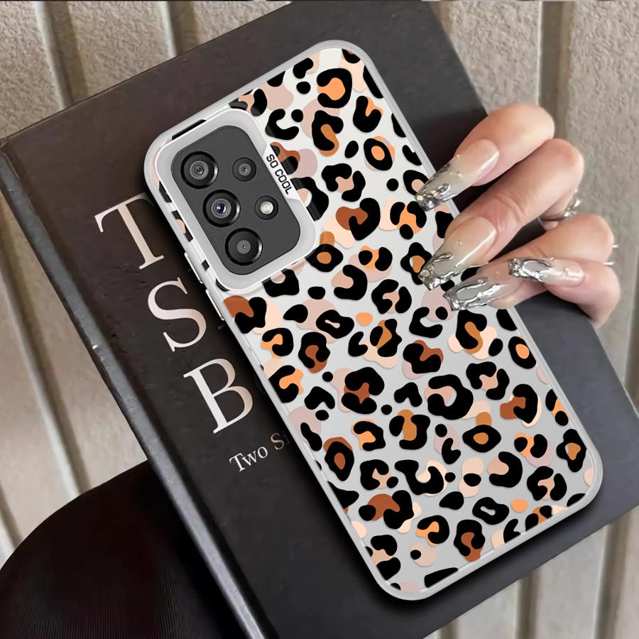 Leopard Print Logo Case for Samsung Galaxy A35 A24 A25 A26 A17 A20s A34 A12 A15 A16 A13 A14 A21s A23 A31 Phone Cover