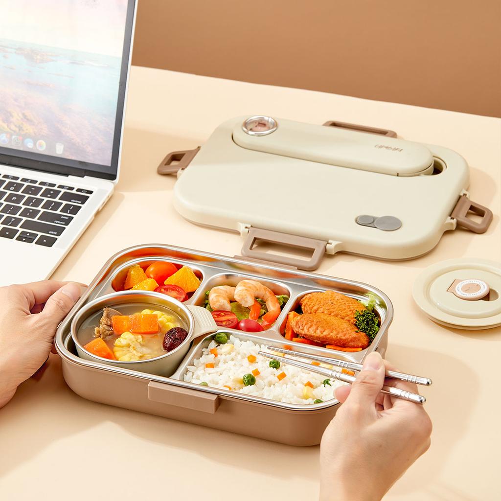 Capybara 304 Stainless Steel Divided Lunch Box With Bowl & Cutlery Microwave Students Portable Large Capacity Bento Box