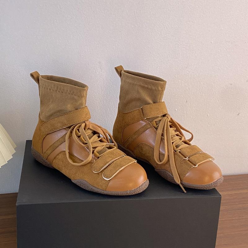 Temperament versatile fashion boots short boots splicing wasteland fashion style retro modern autumn and winter new breathable high top