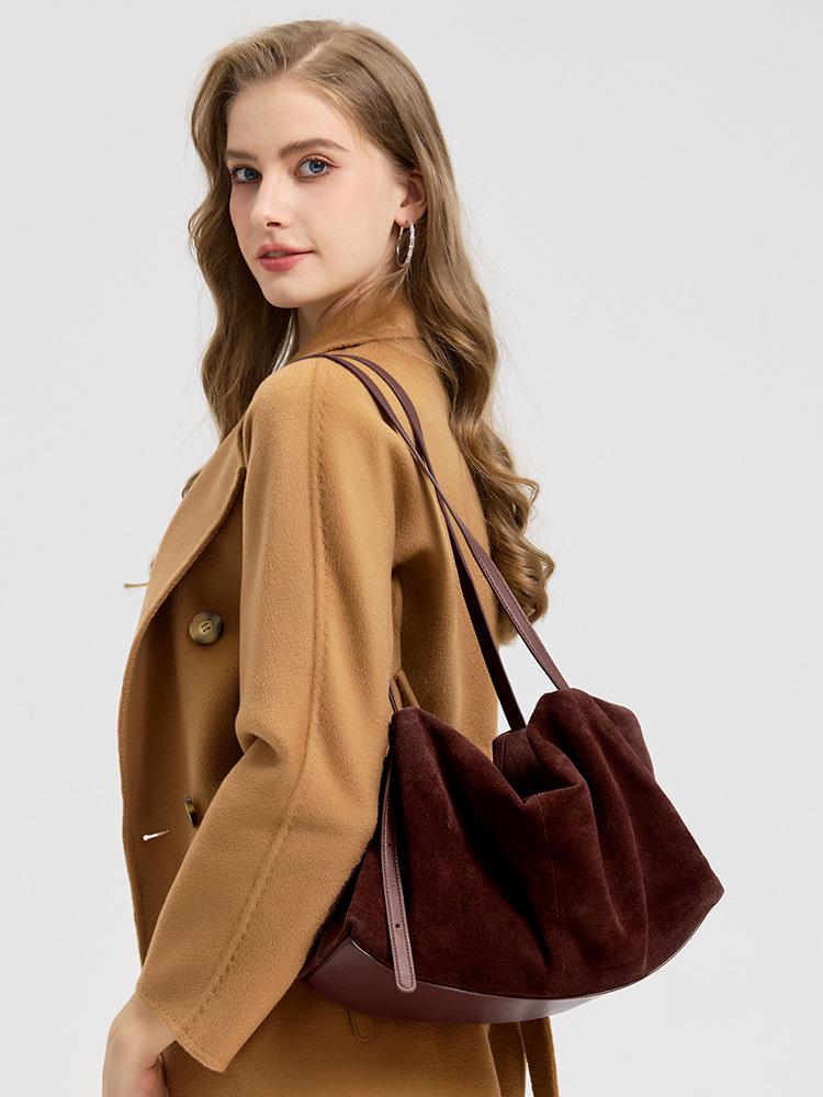 2026 Luxury Retro Suede Leather Tote Bag: High-End Frosted Cowhide Women's Shoulder Bag