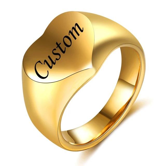 Customized Women Signet Ring Name Letter Pattern Logo Stainless Steel Rings Punk Candid Fashion Jewelry Male Wedding Accessories