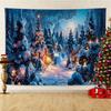 Fairy Tale Snow Village Christmas Tapestry, Enchanting Wall Art Background Cloth for Winter Living Room Decor
