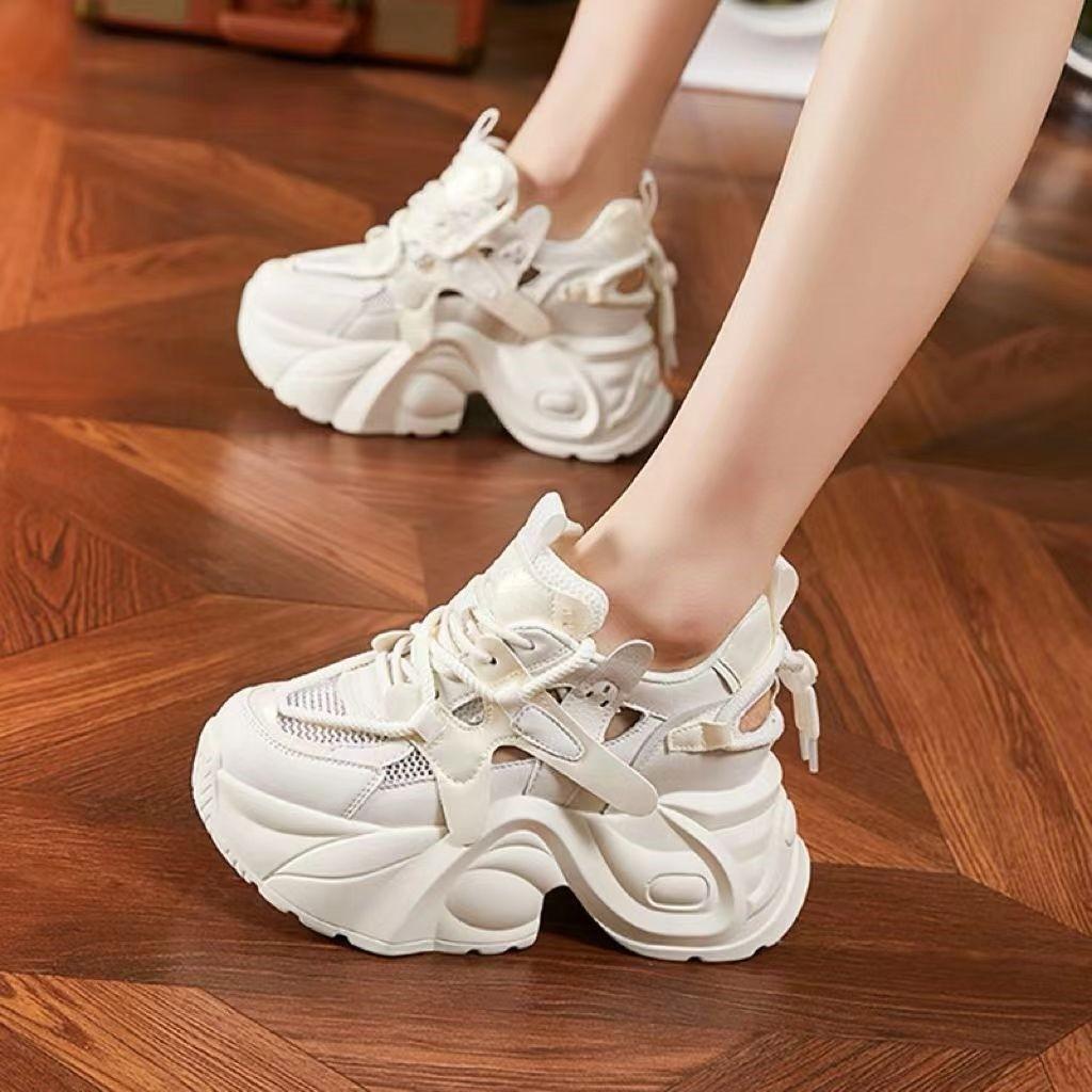 Dad Shoes Women's Mesh Hollow Sandals Casual Shoes Fashionable Versatile Thick Sole Inner Height Increase Women's Shoes Spot