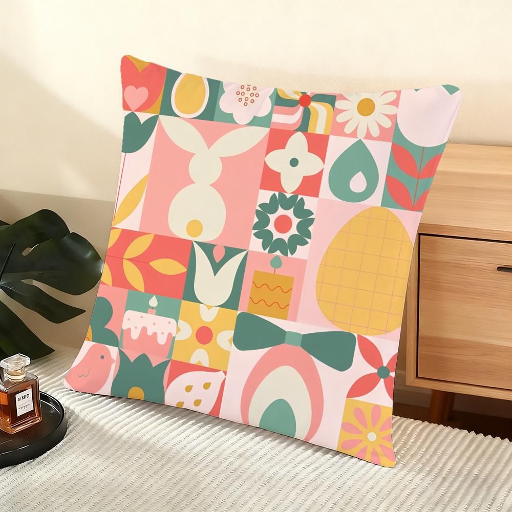 Happy Easter Cushion Cover Soft Short Plush Pillow Cover Smooth Cozy Texture Aesthetic Cushion Case Home Decor