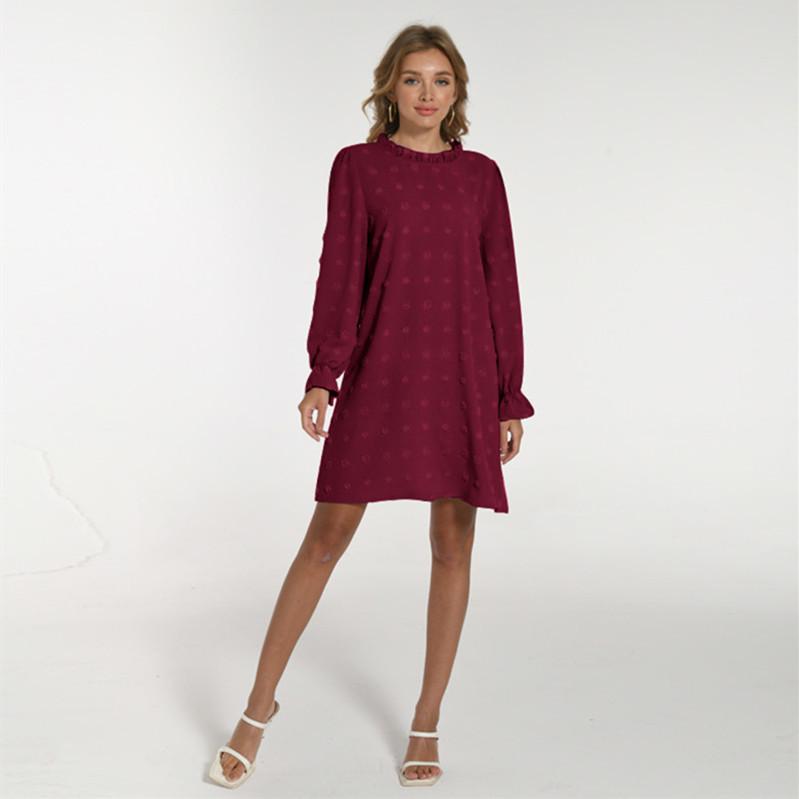 Abito Lungo da Donna alla Moda 2026 con Ricamo a Bolle, Pompon e Tessuto Jacquard a Manica Lunga