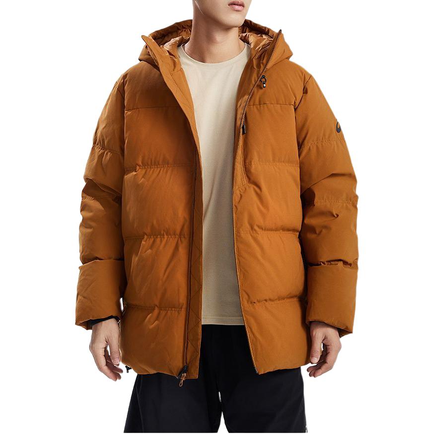 Asics Solid Color Hooded Woven Zip-Up Down Jacket Men Outerwear Brown 2031E447-200