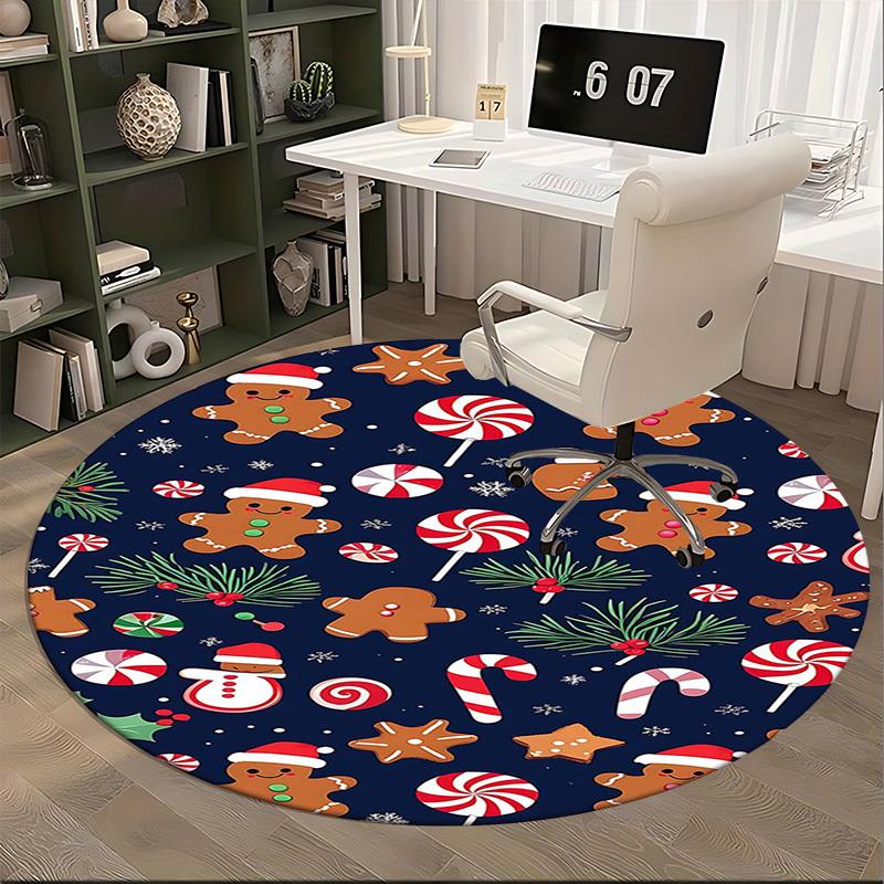 1pc Christmas Gingerbread Man Candy Cane Snowflake Chair Mat - Anime Cartoon Design, Non-Slip Carpet for Office Chair, Home Decor, Living Room, Bedroo