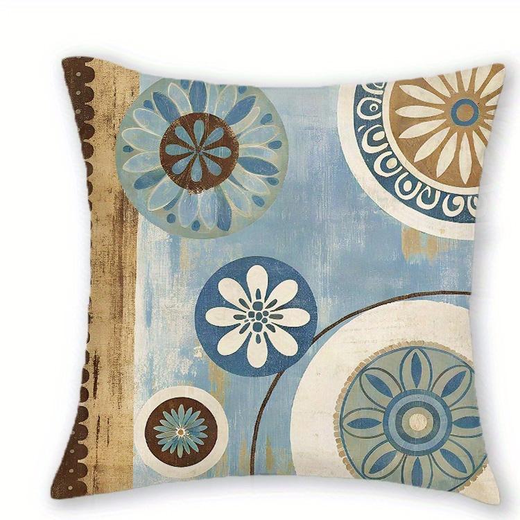 

1/4pcs Retro Blue Brown Floral Geometric Throw Pillow Covers Home Decor Cushion Cases Cushion cover 45x45cm-1pcs