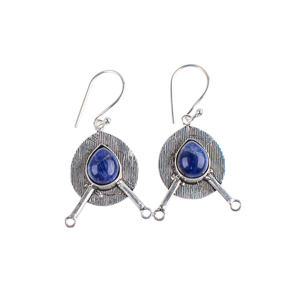 Natural Sodalite Gemstone 925 Sterling Silver Jewelry Handcrafted Earrings 1.86" EE-78-21