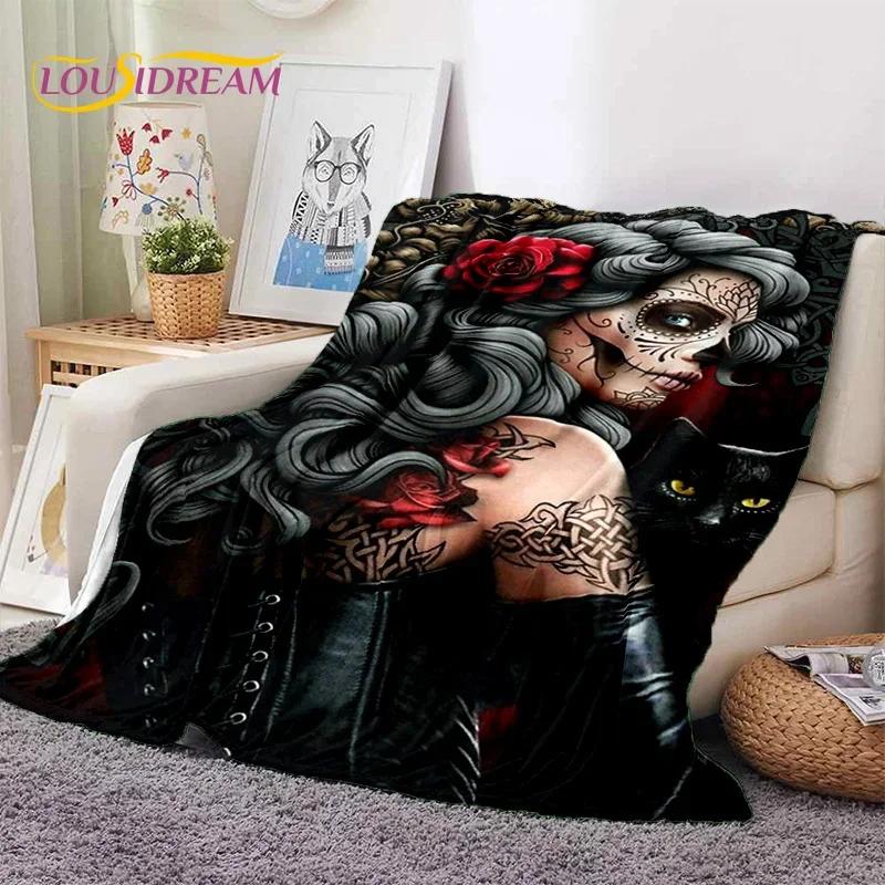 Skull Dead Girl 3D Gothic Horror Female Rose Soft Flannel Blanket for Beds Bedroom Sofa Picnic,Throw Blanket for Cover Leisure