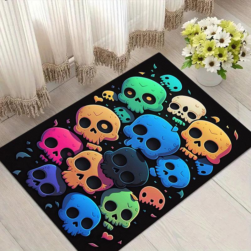 

1pc Colorful skull Print, Design Area Rug - Soft, Anti-Slip, and Durable Gaming Room Decor for Bedroom, Living Room 60cm by 90cm